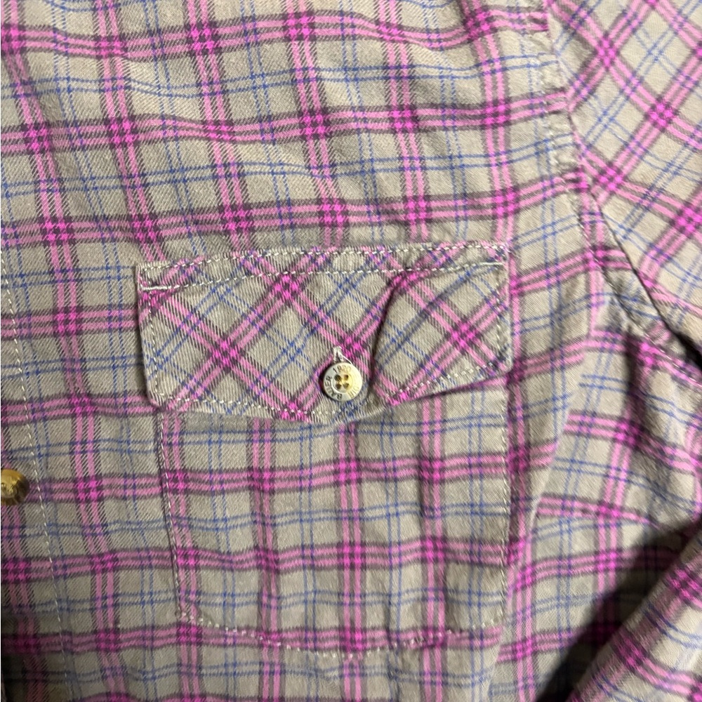 Eddie Bauer Top Womens L Pink White Plaid Button Up Shirt Flannel Cotton Pockets - Picture 3 of 4